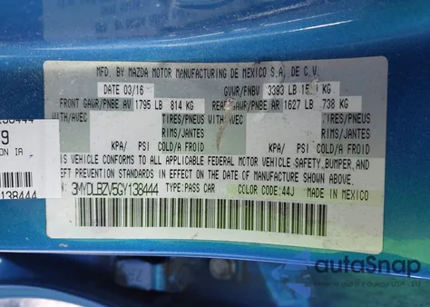 2016 Scion Ia from USA, damaged, VIN 3MYDLBZV5GY138444